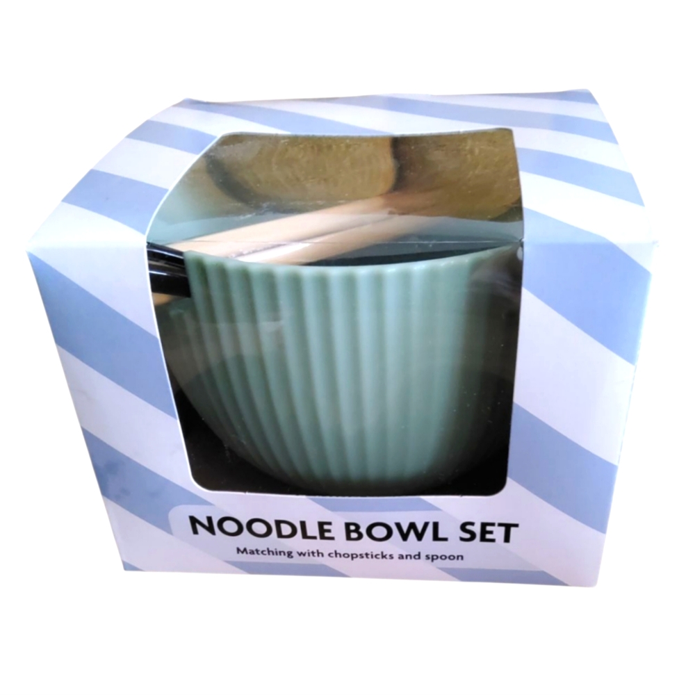 Green Noodle Bowl Set with Chopsticks and Spoon